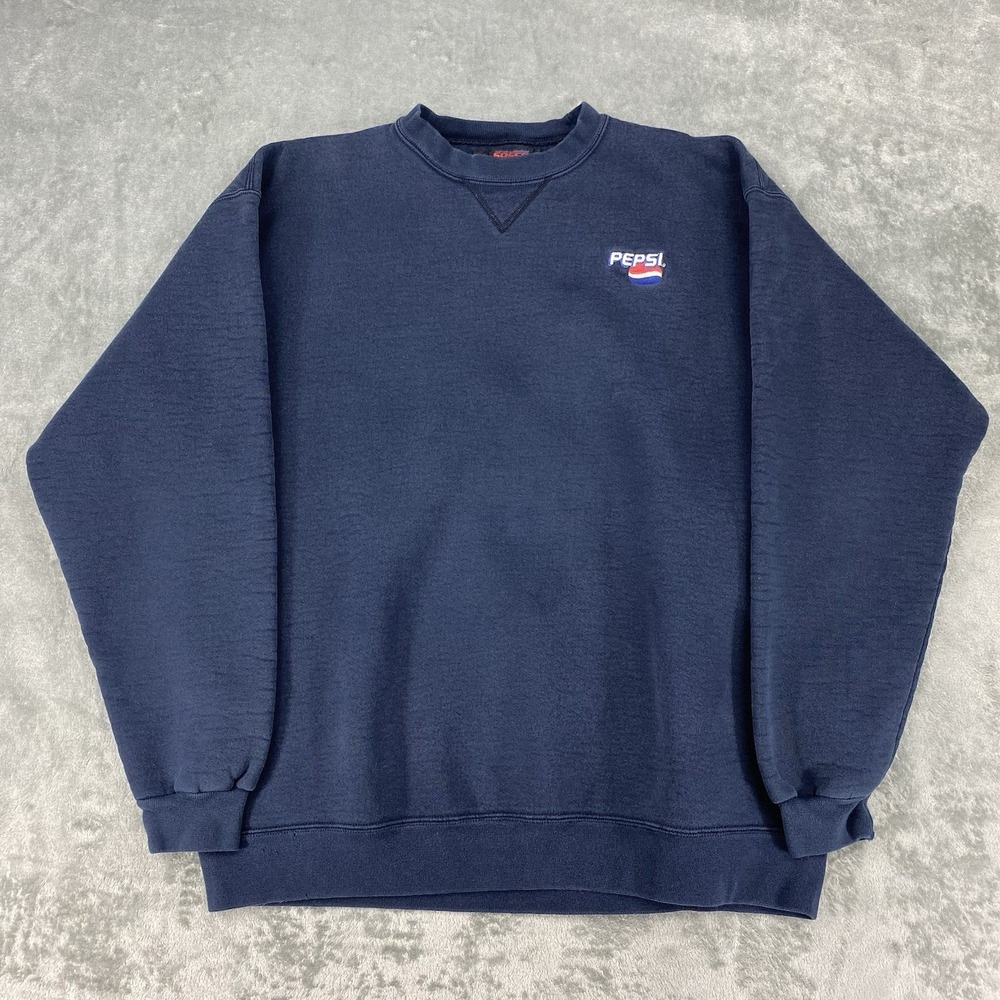 Vintage Pepsi Sweatshirt Mens Size XL Blue Embroidered Logo Soffe Heavy Cotton